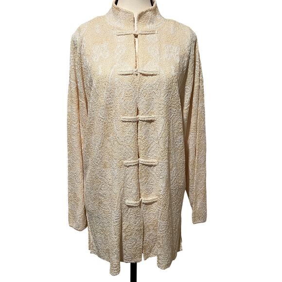 French Rags Buttercream Yellow Asian Inspired Pointelle Sweater Twinset Size M - Picture 3 of 16